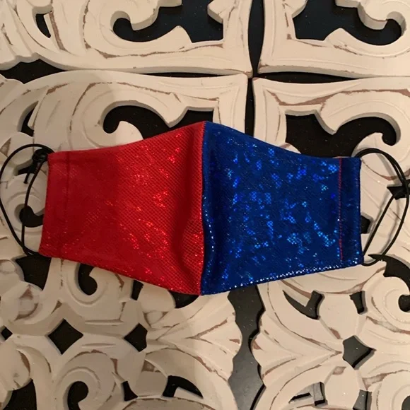 Handmade Red and Blue Shimmer Harley Quinn Mask NWOT - Picture 1 of 4